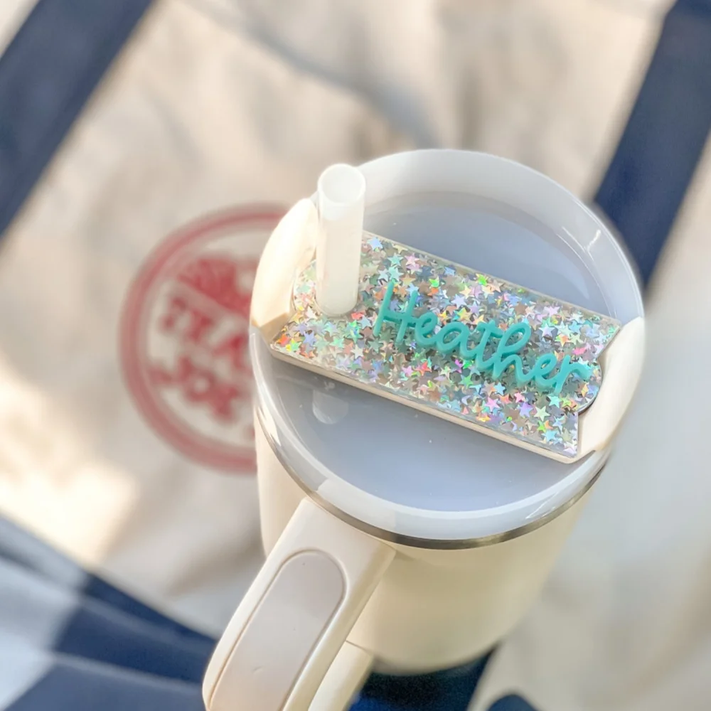 1PC Custom PMMA Cup Charm - Personalized Engraved Name, Shiny Design, DIY, Laser Engraved, Ideal Daily Use Accessory & Sparkling