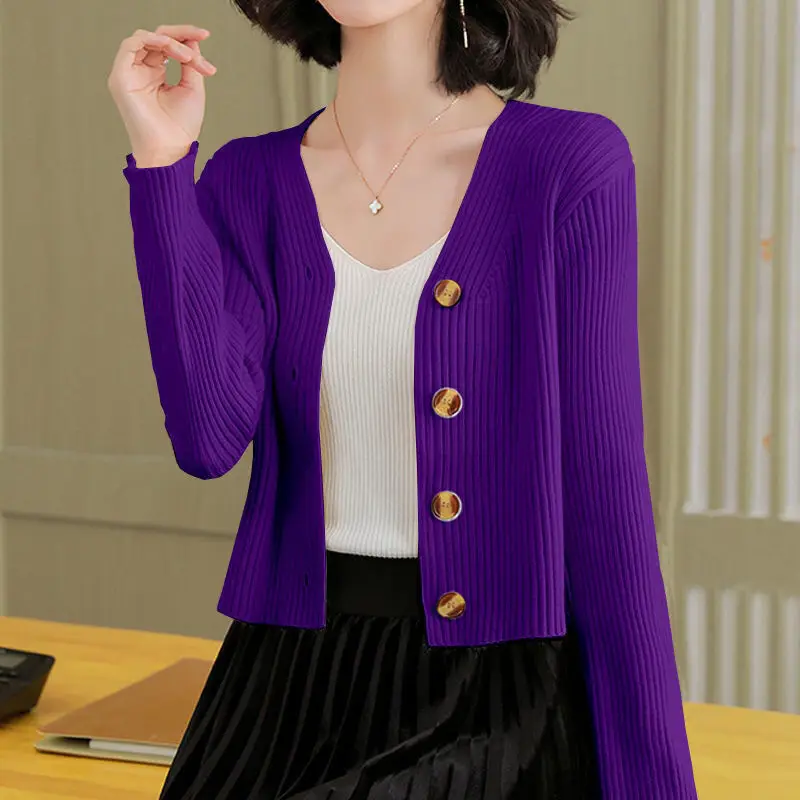 

Fashion V-Neck Button All-match Cardigan Sweaters Women's Clothing 2022 Autumn New Solid Color Oversized Loose Korean Tops