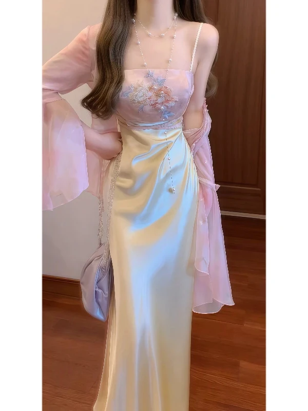 

Spring 2025 Sexy Wrap Dr Two-Piece Set Sun Protection Chiffon Cardigan Strapl Dr Sister Sle Long Sve Cotton Blend
