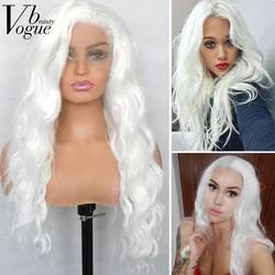 Voguebeauty-peluca frontal de encaje sintético blanco platino para mujer, Pelo Rizado suelto, fibra resistente al calor, línea de pelo Natural, Cosplay