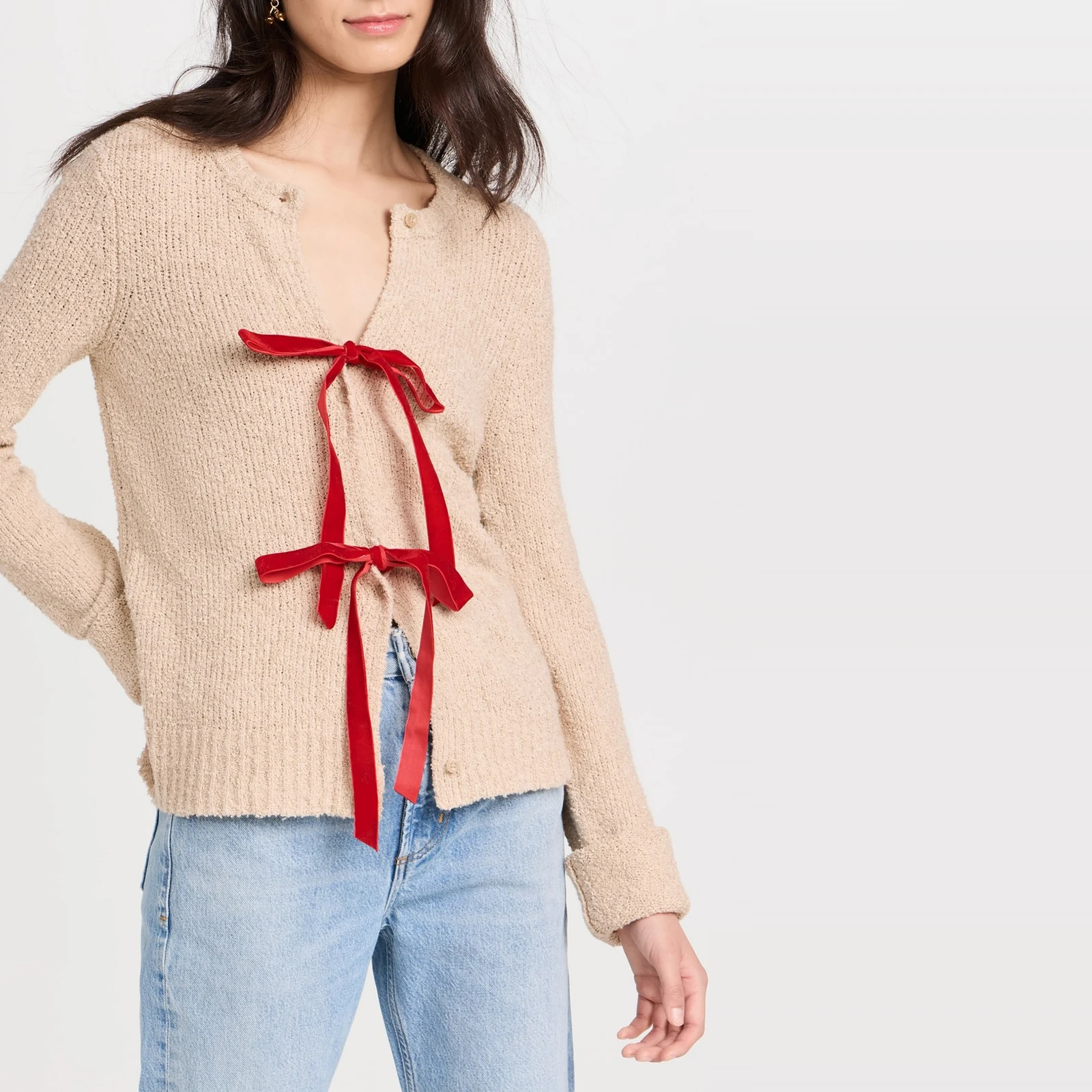 Cardigan en tricot à manches longues avec fermeture boutonnée sur le devant pour femmes, pulls ajustés avec nœud, fermeture sur le devant, cardigan en tricot, document d'abonnés