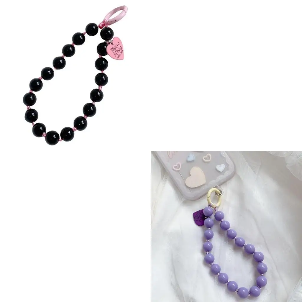 62KD Korean Love Heart Beadeds Phone Chain Jewelry Straps for Phone Camera Girl Bracelets Hanging Rope Cord