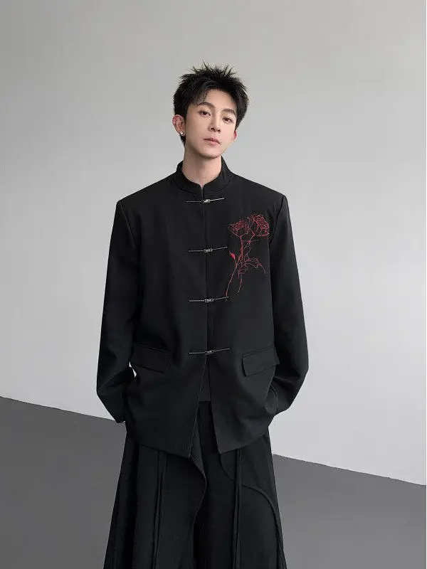 

Новый китайский мужской свадебный костюм с вышивкой роз, большой размер, традиционный наряд, полиэстер, весенняя мода