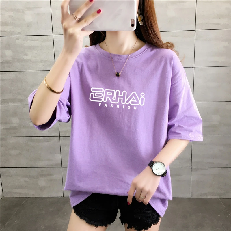 

2024new summer positive shoulder cotton short-sleeved t-shirt female thin section loose cartoon white thin half-sleeved top tide