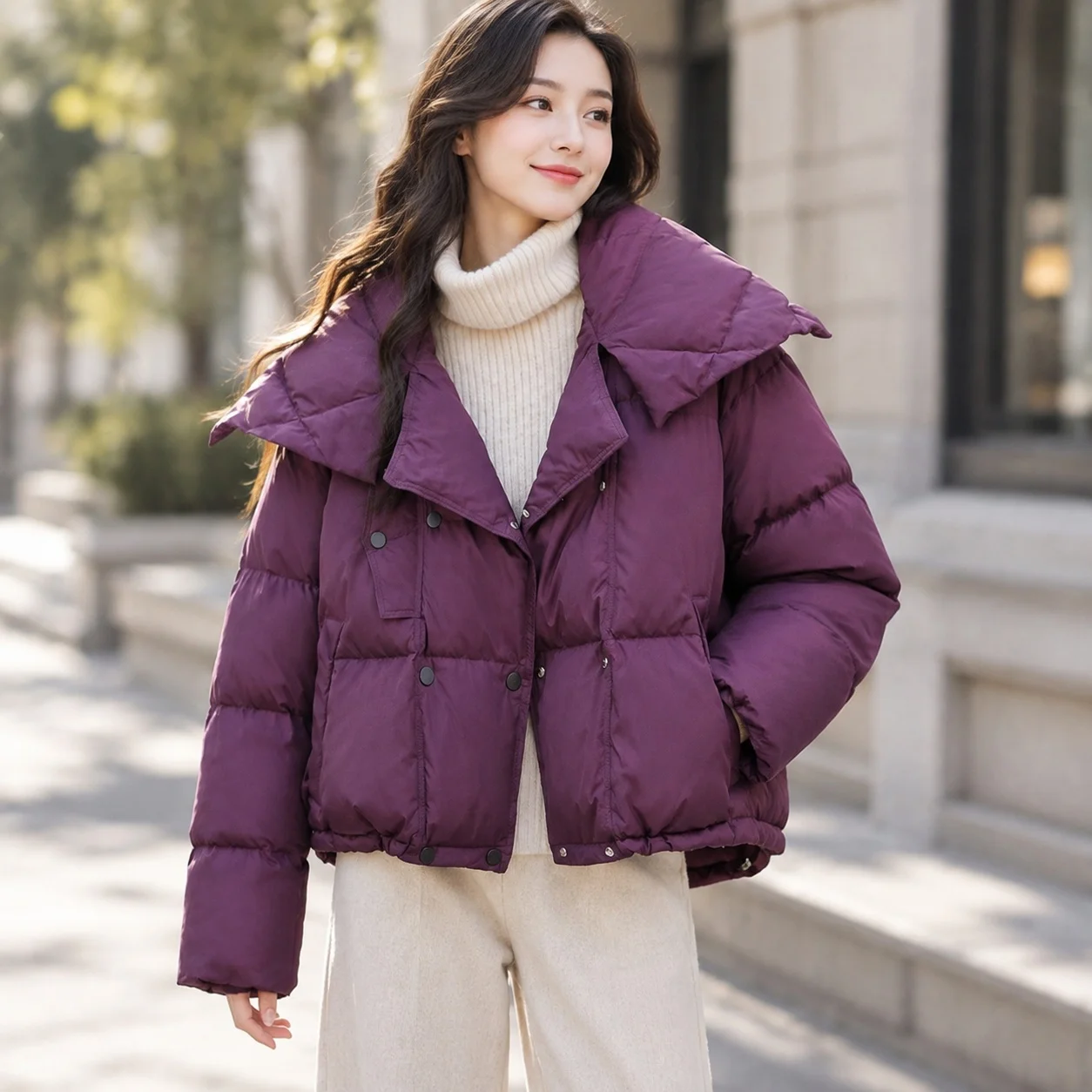 Turn Down Collar Pockets Coat Regular Length Commuter Chic with Single Breasted Button Closure Medium Length Casual Women Coats