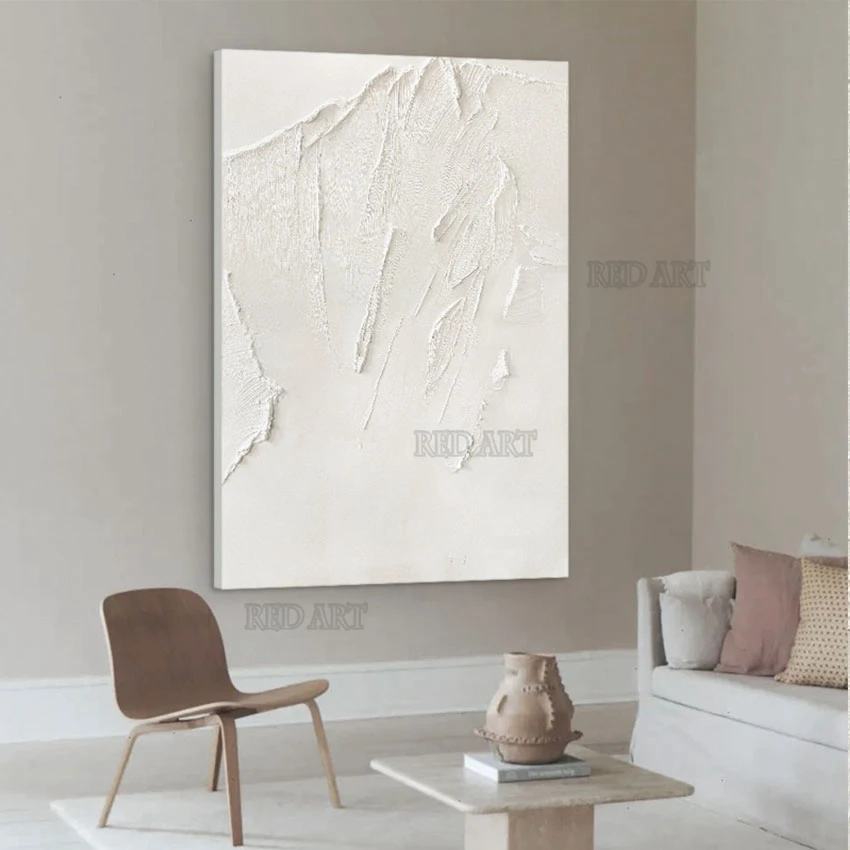 Abstract Heavy Thick White Acrylic Painting Picture, Unframed Murals, Hand Item, Modern Art, Wall Decor Artwork, High Quality