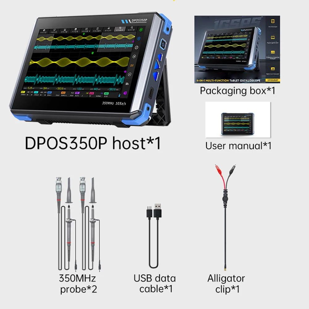 1Set DPOS350P 4-in-1 Tablet Oscilloscope 2-channel 350MHz Signal Generator Spectrum Analyzer Frequency 50MHz Power Tool Parts