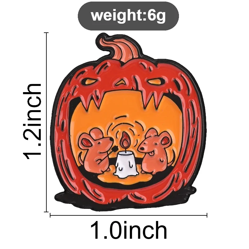 Halloween Pumpkin Mice Candle Enamel Pin Spooky Cute Fairy Tale Style Pumpkin Shell Mouse Party Brooch Bags Lapel Badges Jewelry