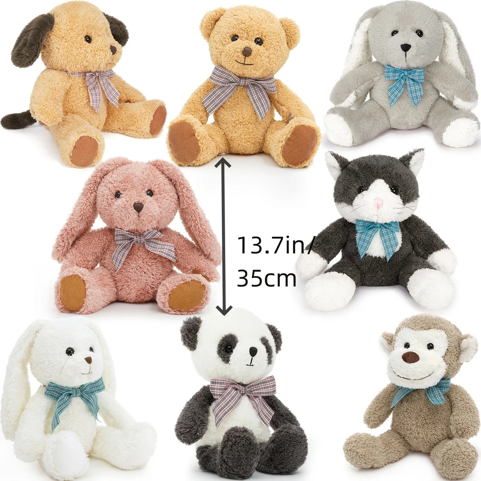 Set di animali di peluche da 8 pezzi per giovani - Peluche in morbido poliestere da 13 pollici, inclusi orsetto, cane, gatto, panda, scimmia e conigli