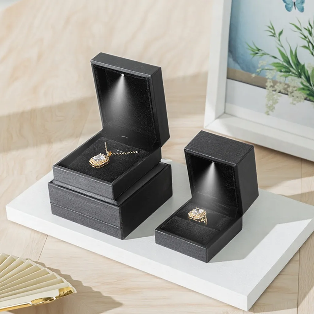Led Jewelry Box Led Spotlight Velvet Lined Jewelry Box Ring Necklace Bracelet Box Structured For Gift Packaging Daily Wear