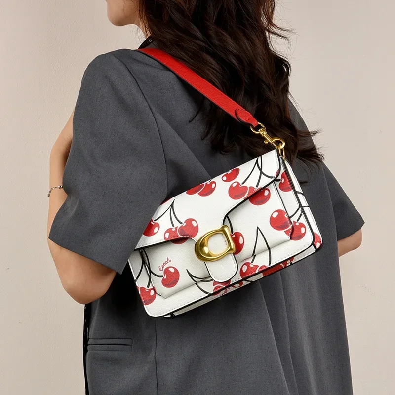 

Luxury 2025 Cherry Square Purse - Trendy Exclusive Women's Envelope Bag, Gold Lock, High-End Fashion