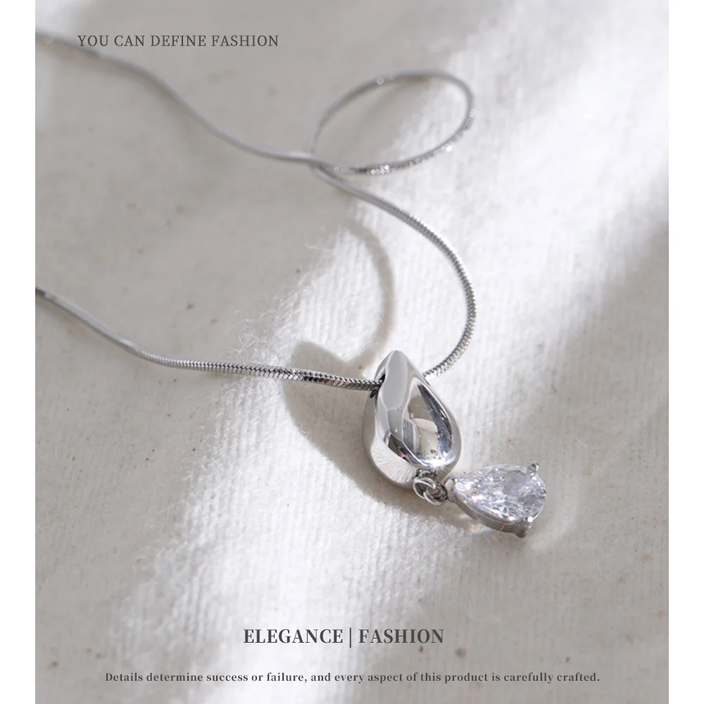 NiNice Stainless Steel Water Drop Cubic Zirconia Pendant Necklace Rust Proof Dainty Trendy Aesthetic Jewelry Daily Party