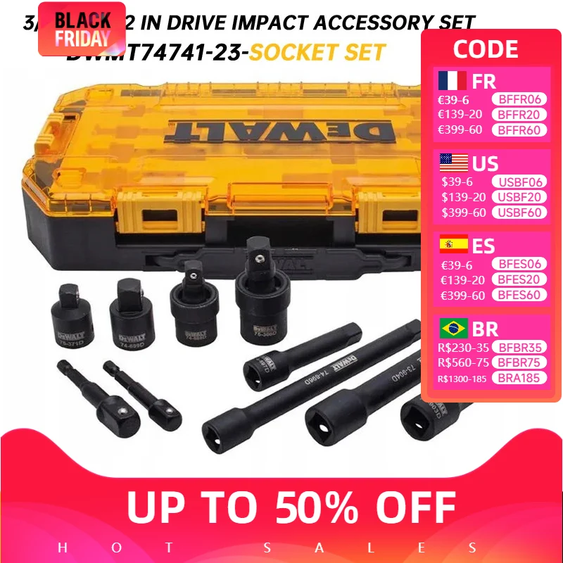 DEWALT DWMT74741 10 Piece 3/8 in & 1/2 in Drive Impact Accessory Set Socket Set With Impact Extensions DWMT74741-23