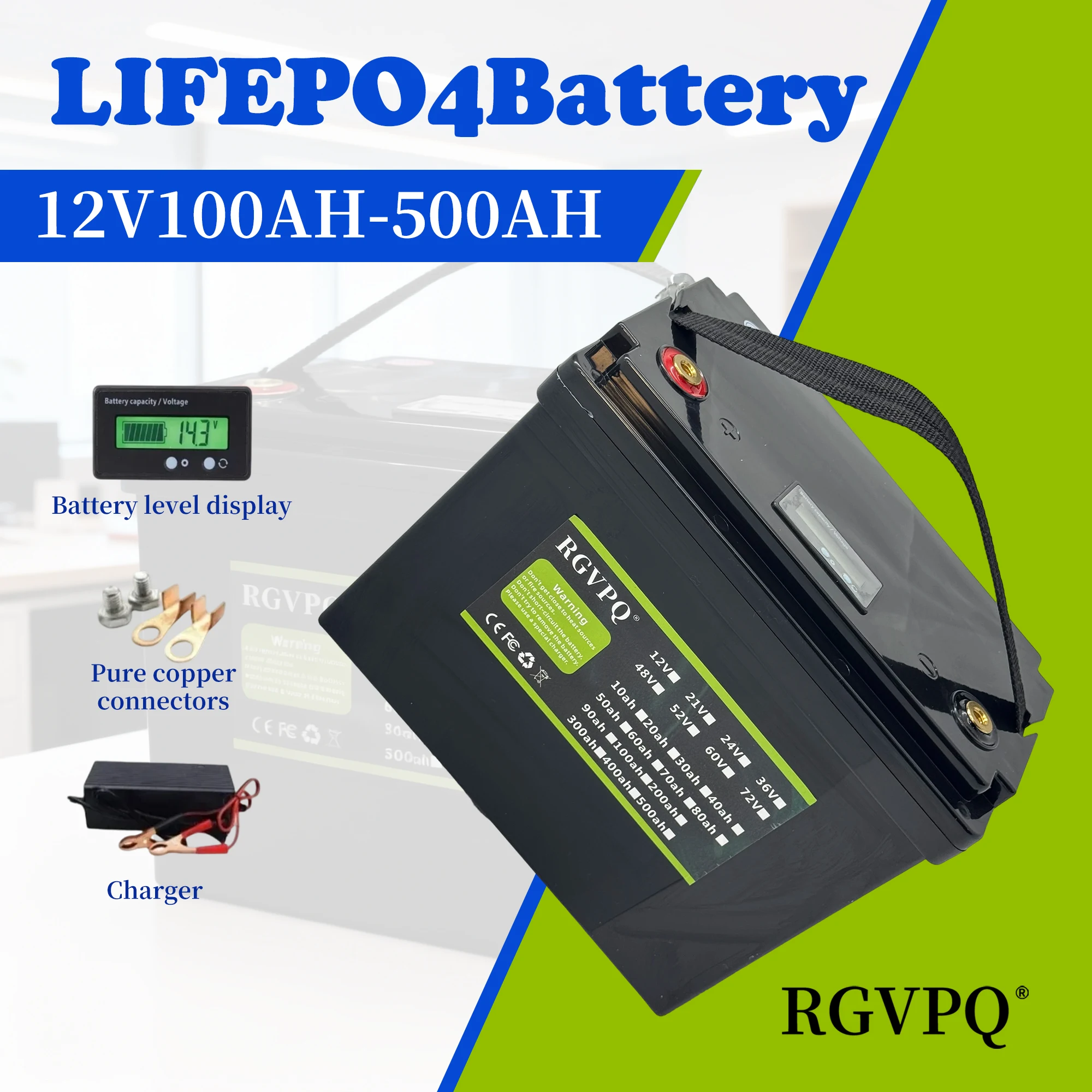 

LIFEPO4 Battery RGVPQ,12V200AH-500AH， Orders can be shipped within 24 hours, with fast air transportation and built-in 100AHBMS