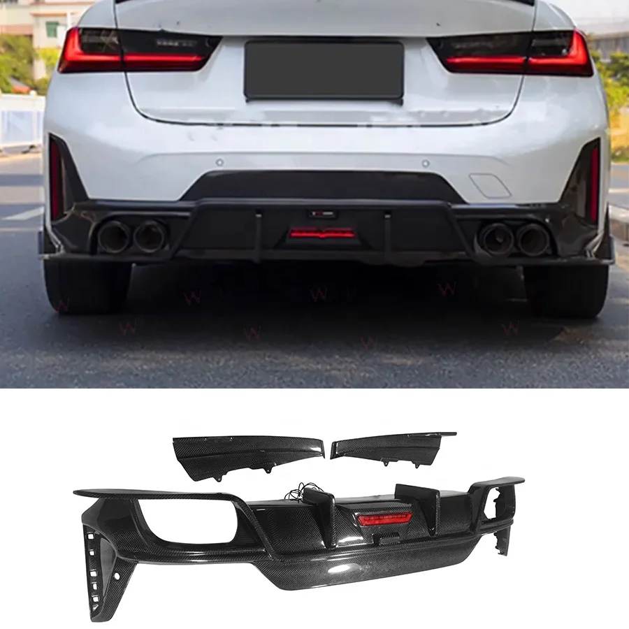 Carbon Fiber Car Rear Bumper Lip Splitters With Light For BMW 3 Series G20  G28 Rear Lip Diffuser Bodykit