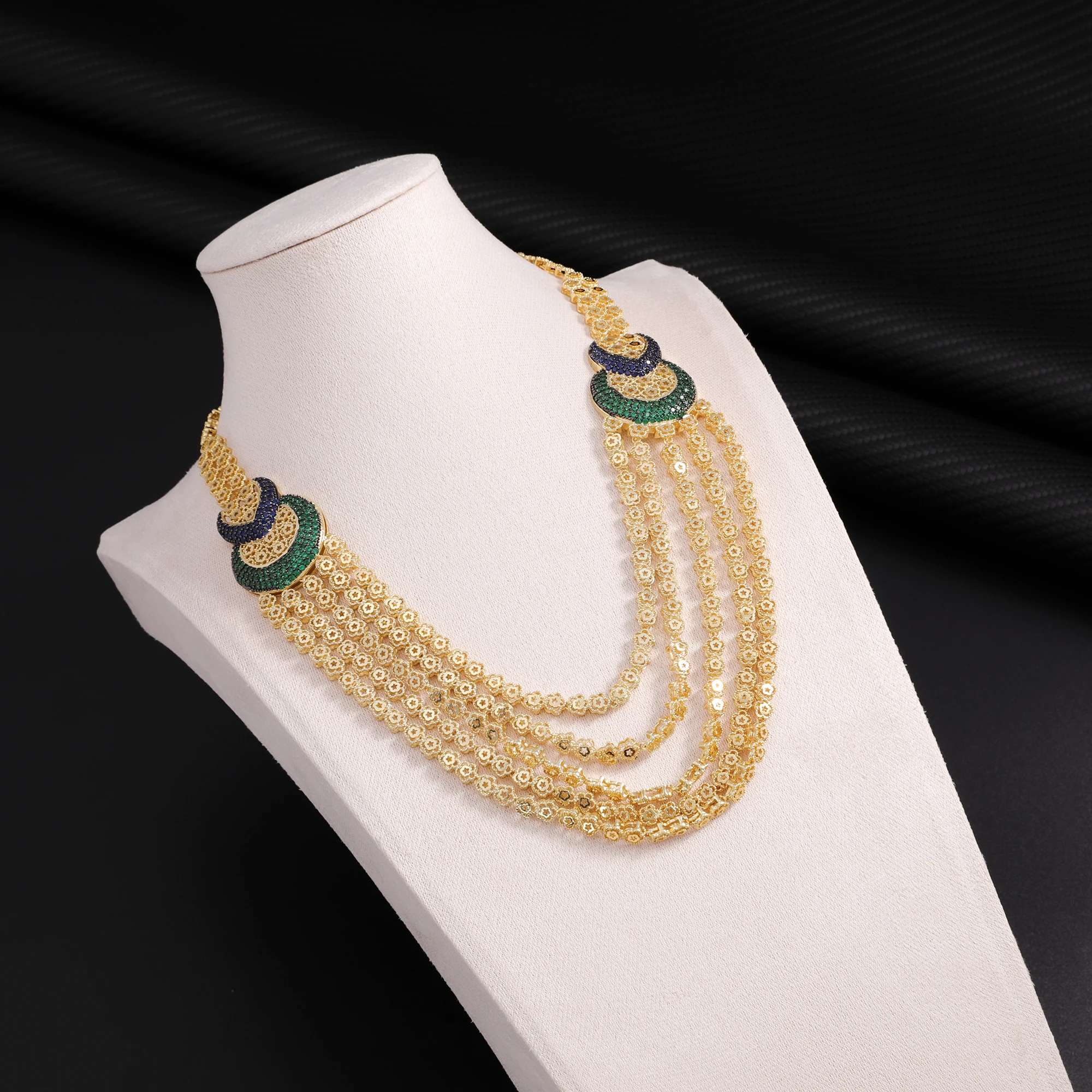 USA Libyan Nigeria Golden Bridal Zirconia Women\'s Party Luxury Dubai Necklace Bracelet Earrings Crystal Wedding Jewelry Set