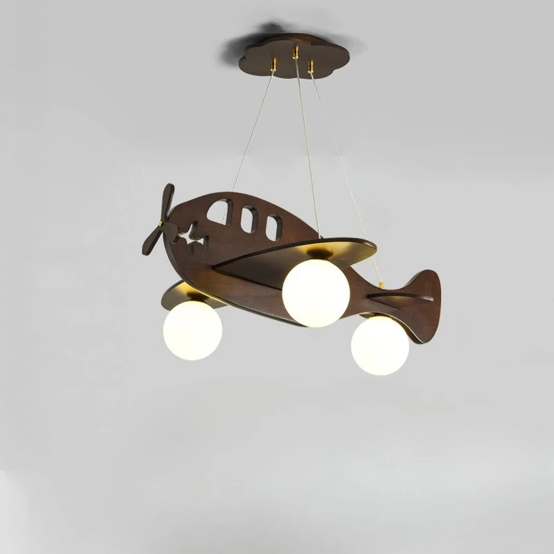 

Japanese-style solid wood children's room walnut aircraft chandelier boys and girls room lig
