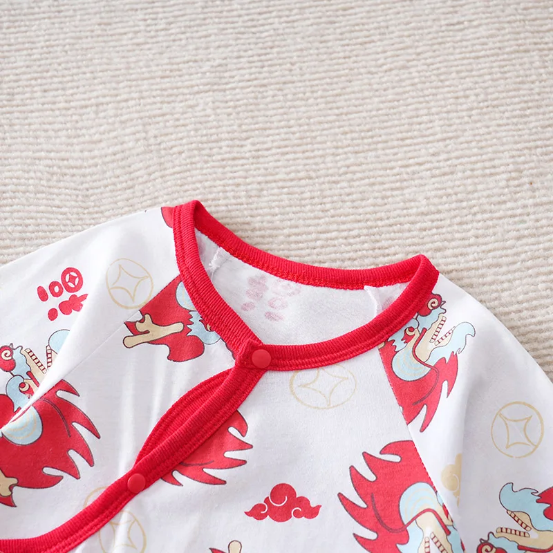 Chinese New Year Baby Clothes Dragon Pattern 0-1 Year Old Baby Pure Cotton Long Sleeved Jumpsuit For All Seasons