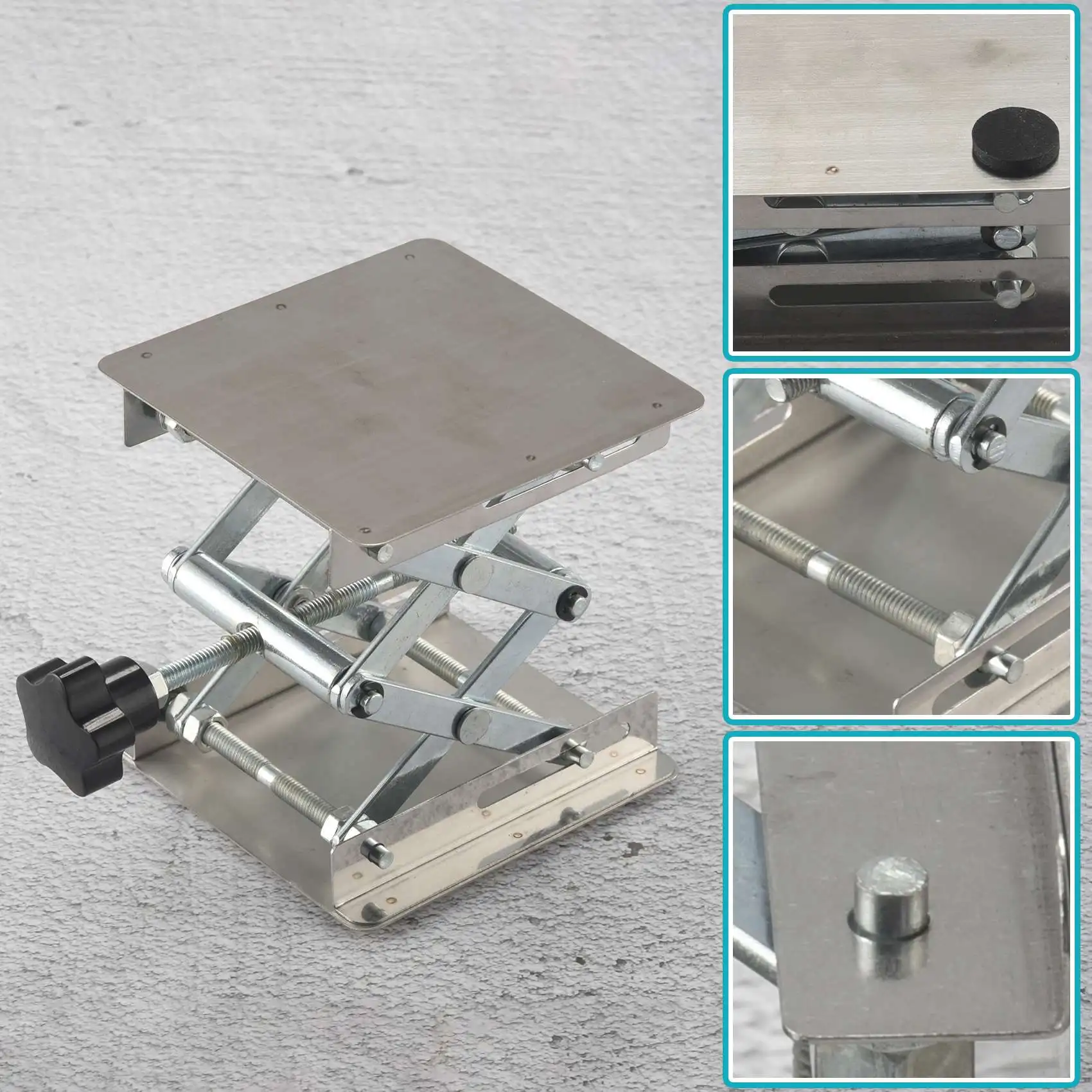 Scientific Lab Jack-soporte de laboratorio de acero inoxidable, estante de mesa, elevador de elevación de laboratorio de tijera para experimentos científicos, 100x100mm
