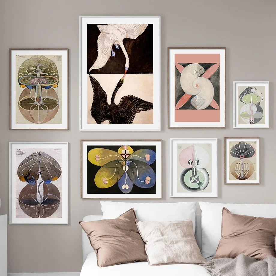 قماش جداري تجريدي حديث ، بجعة سوداء وبيضاء ، شجرة غامضة ، لوحة اسكندنافية ، ملصقات ومطبوعات ، صور لغرفة المعيشة