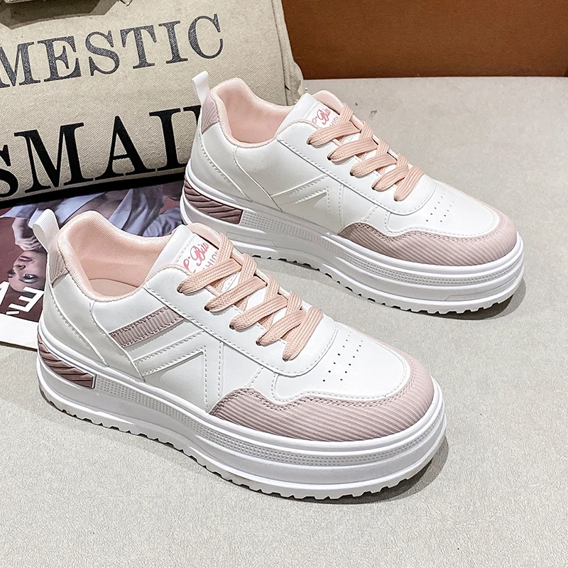 Vrouw Sneakers Mode Causale Platte Sneaker Platform Dames Schoenen Dikke Bodem Veterschoenen Skateboard Dames Gevulkaniseerde Schoen Herfst