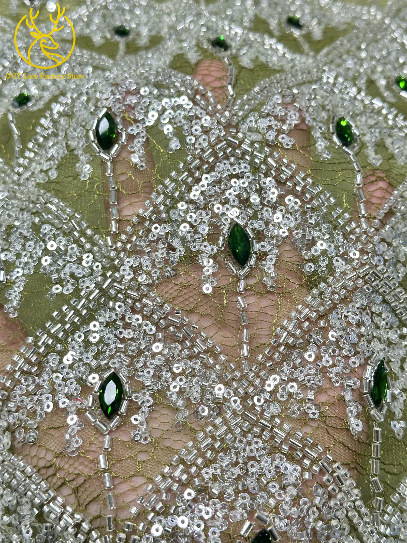 Hochwertiger Österreichischer Diamant-Stein-Spitzenstoff 2026 Afrikanischer Perlen-Pailletten-Spitzenstoff Nigerianische Spitze für Brautkleider und Hochzeitskleider – Detail 9