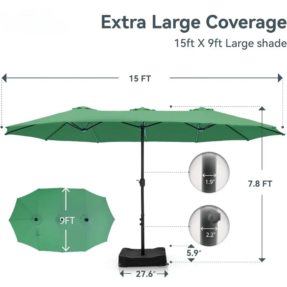 Large Umbrellas with Base, Outdoor Double-Sided Rectangle Market Umbrella for Pool Lawn Garden, Mint Greena Patio Umbrellas