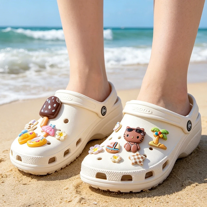 10Pcs Hello Kitty Shoe Charms Set for Crocs DIY Accessories Cute Cartoon Flowers Personalized Shoes Decorations Gifts