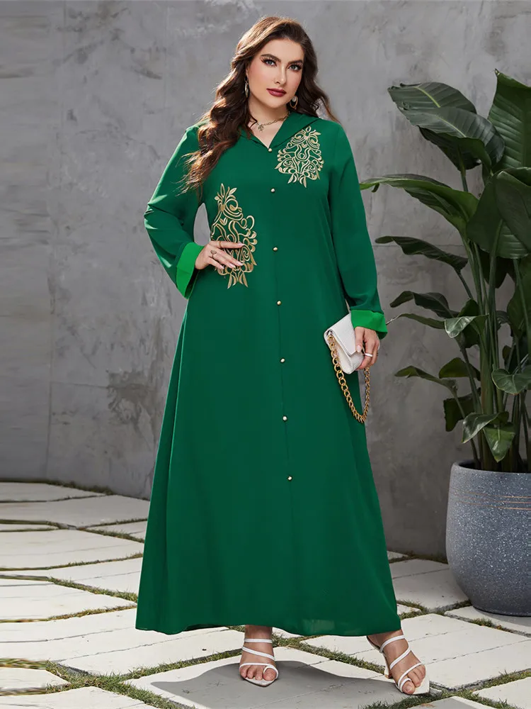 Plus Size Dresses Abaya Dubai Embroidery Muslim Women Long Dress Silky Kimono Hooded Robe Oversize Clothes Islam Kaftan Djellaba