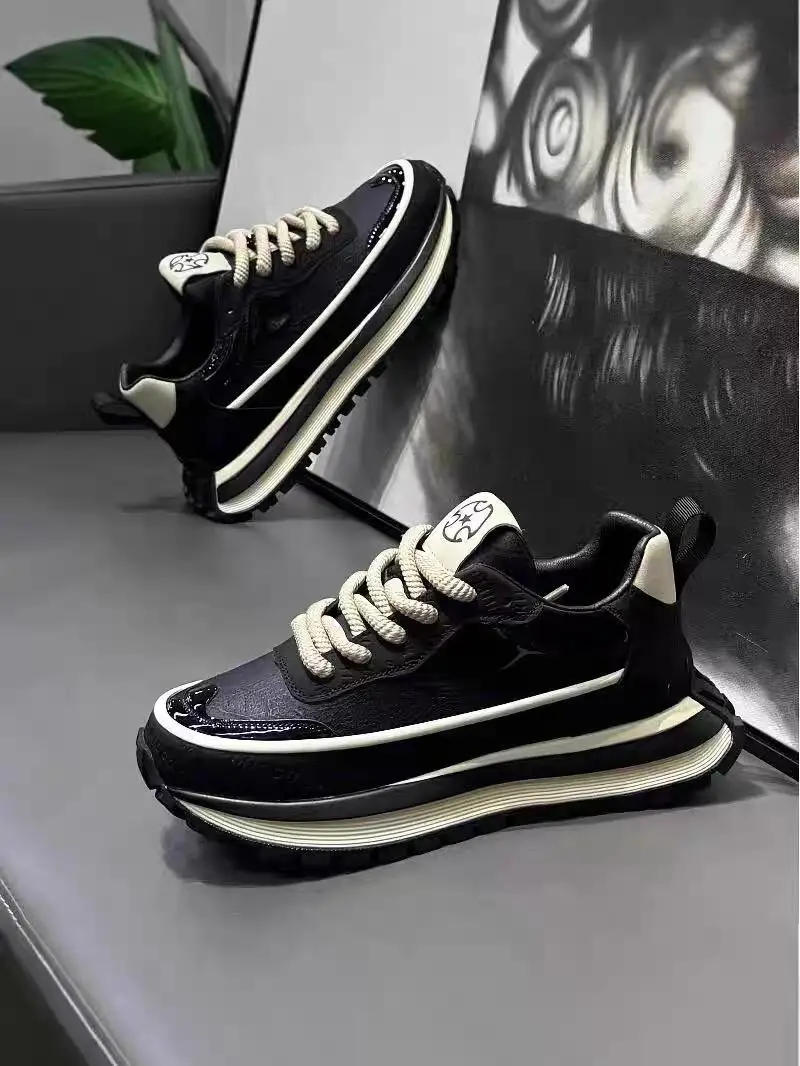 

Men's Sporty Casual Shoes Spring Trendy All-Match Running Anti-Slip Thick Bottom Heightening Agan Black Dad Shoes