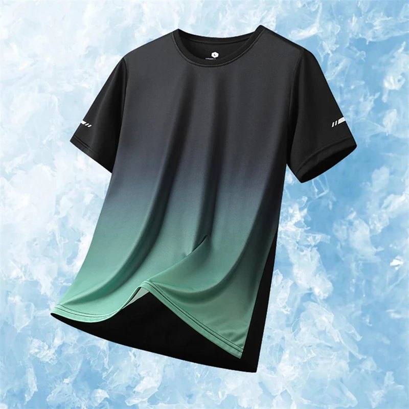 Simple Fashion Gradient Sports T Shirts Fashion Summer Short Sleeve 3D Printed Fitness T-shirts Casual Oversized Unisex Tees image 5