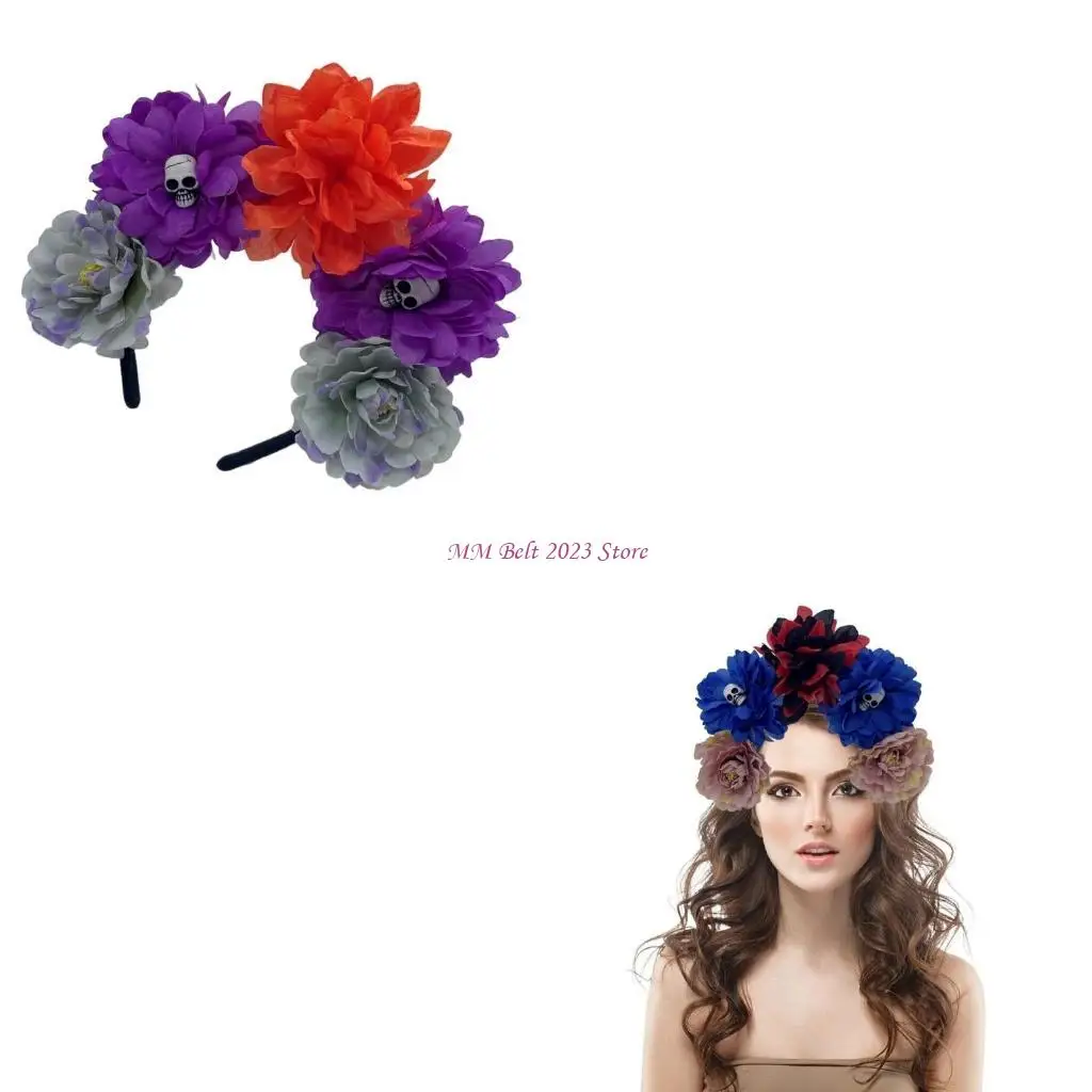 

49ME повязка на голову с черепом ручной работы для девочек, головной убор ведьмы, череп, темный цветок, меховой костюм, ведьмы