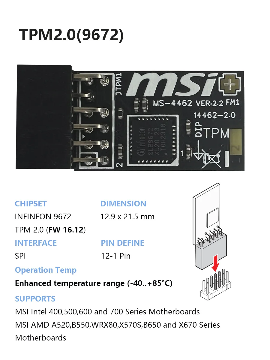 TPM2.0 MSI MS -4136 -4462 Trusted Platform Module2.0 Encryptie Beveiligingsmodule Externe kaart