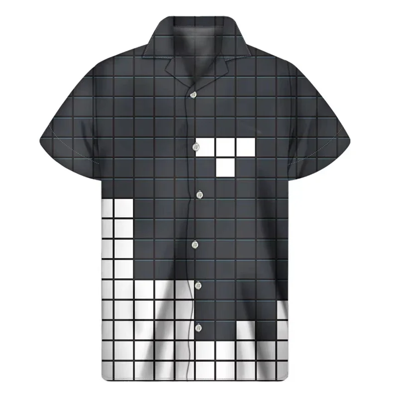 Puzzle 3D Print Shirt Men Women Summer Hawaiian Shirts Tops Street Lapel Blouse Button Short Sleeves Fashionable Dressing Style
