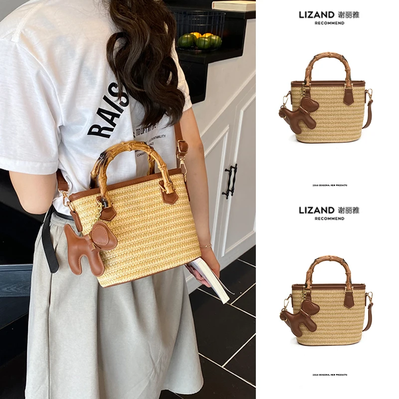 

Летняя сумка-ведро, женская повседневная сумка Vaion, тканая сумка через плечо, модная, новинка лета 202, мягкий полиэстер