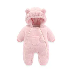 Newborn Baby One-piece Warm Teddy Bear Hooded Romper Jumpsuit Long Sleeve Thick Fleece Snowsuit Coat Outwear Winter Clothes