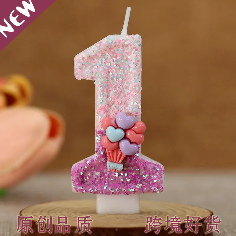 2025 شموع رقم بالون لامع مصنوعة يدويًا لتزيين الكيك، مجموعة حفلات أعياد الميلاد