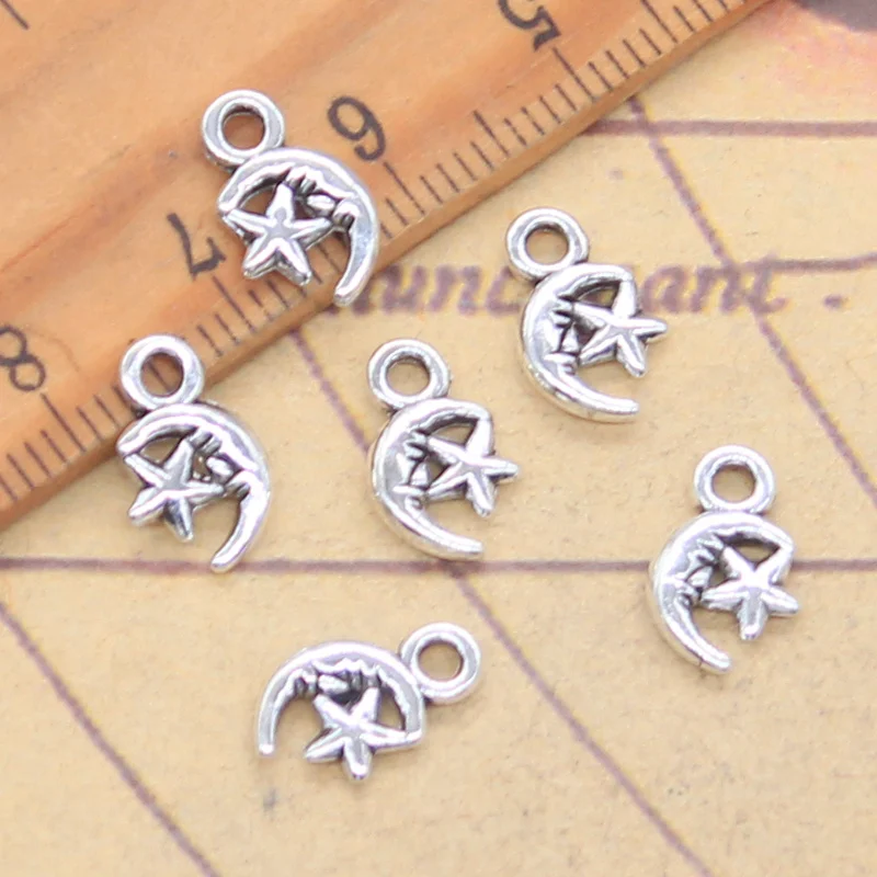 30pcs Charms Lovely Moon Star 11x7mm Antique Silver Color Pendants Making DIY Handmade Tibetan Finding Jewelry