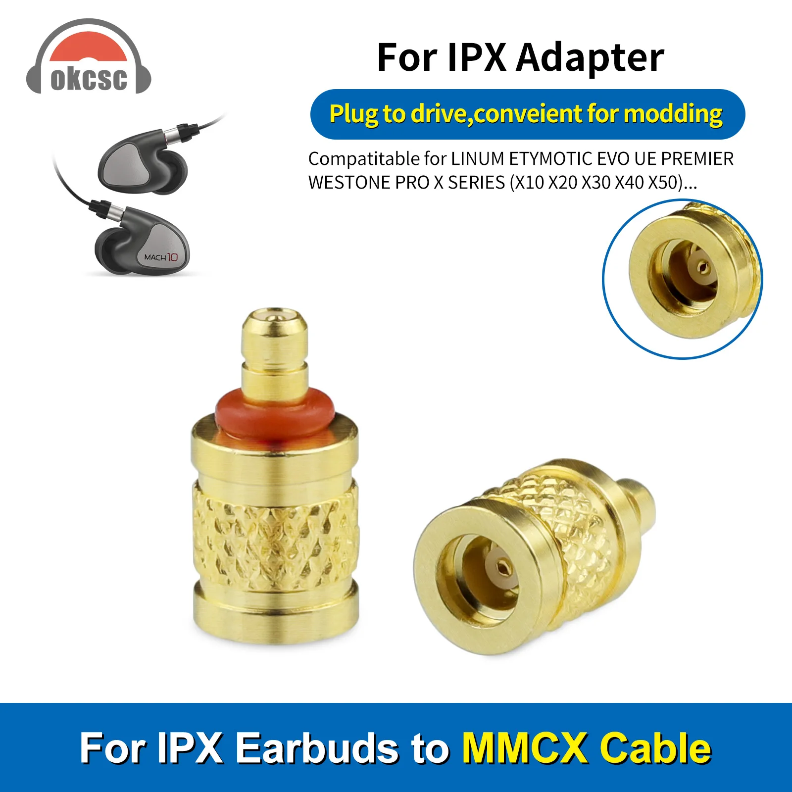 OKCSC Earphone Connecter LINUM IPX T2 Male to MMCX Female Adapter for ETYMOTIC/EVO UE/PREMIER/WESTONE/PRO X/SERIES (X10 X20 X40)