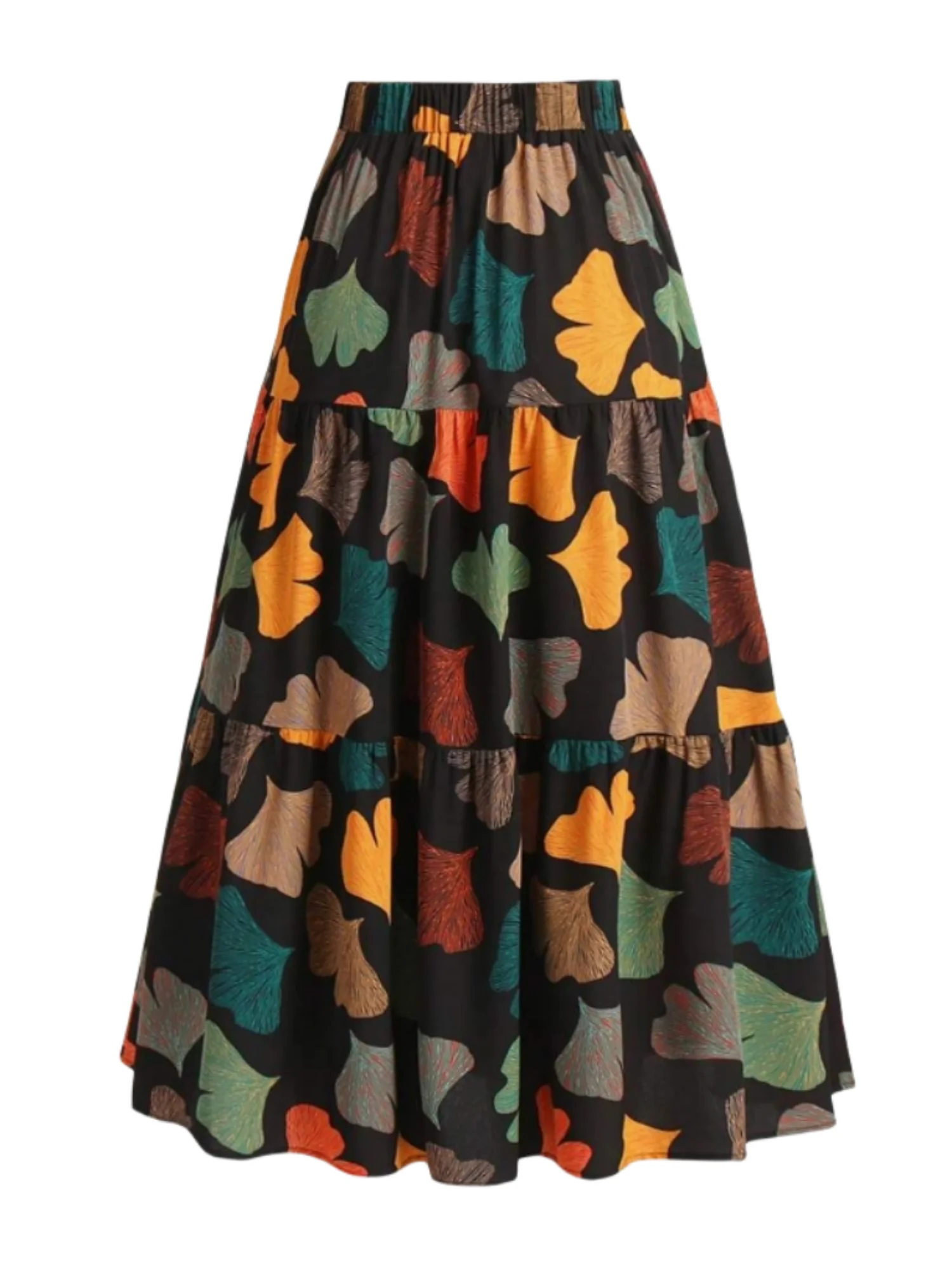 2024 New Fashion Resort Style Waist Slimming Leaf Print Skirt