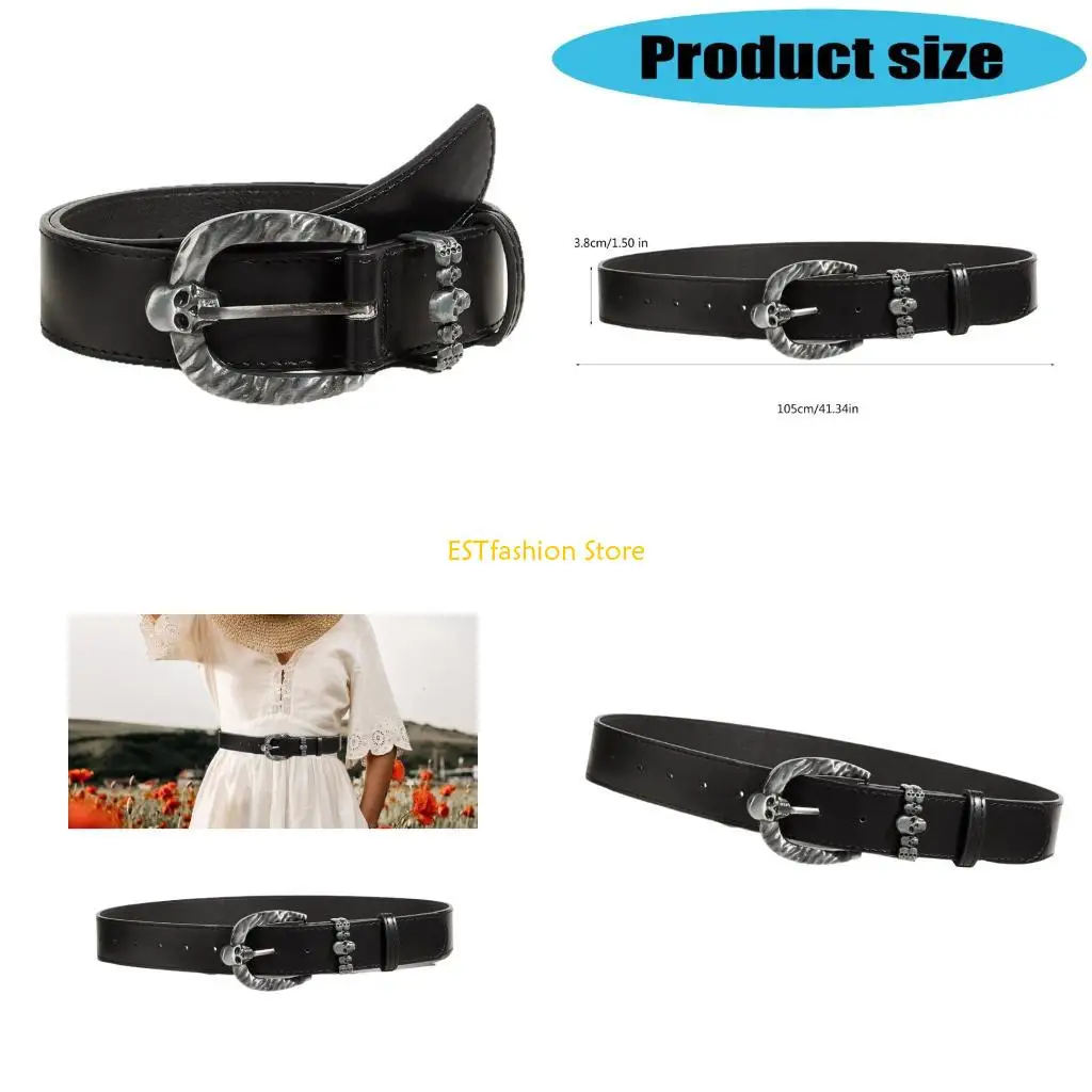 

Y5GC Пряжки черепа Дизайн Поясной ремень для мужчин Гибкий пояс из искусственной кожи Готический пояс