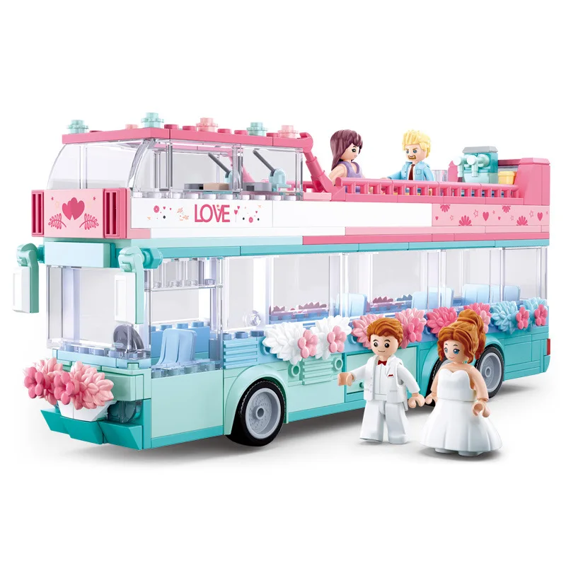 Sluban Happy Wedding Car Party Bus a due piani Building Block Bambini Mattoni educativi fai da te Giocattoli Regalo per bambini Ragazze