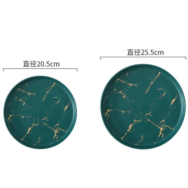 Nordic Matte White Black Green Glaze Gold Disc Marble Ceramic Plate Household Microwave Restaurant Dinner Plates