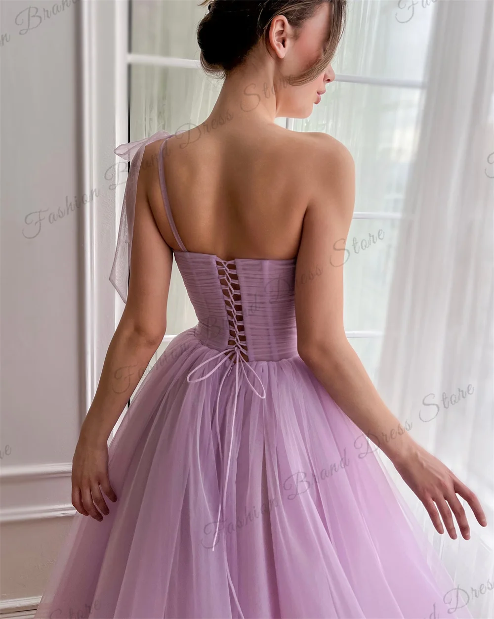 One-shoulder Sweetheart 3D Flower Cocktail Dresses Pleated Corset Sleeveless Graduation Gowns A-Line Tea-length Formal Prom Gown