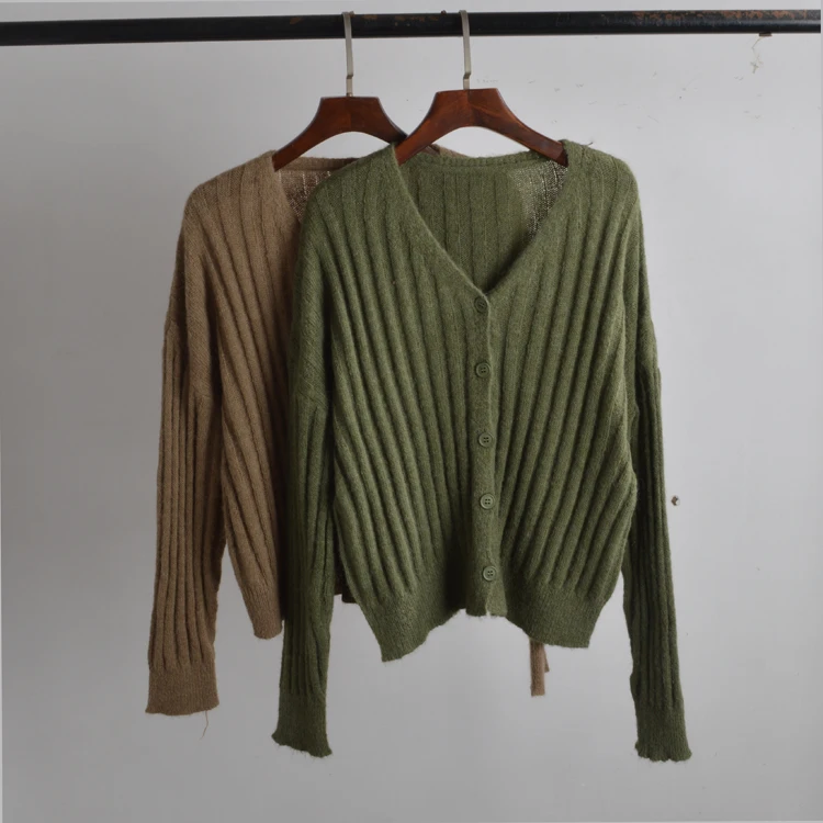 

Осень-зима, женский открытый кардиган, свитер, свободный вязаный свитер из смеси мохера, удобный повседневный топ на пуговицах с V-образным вырезом