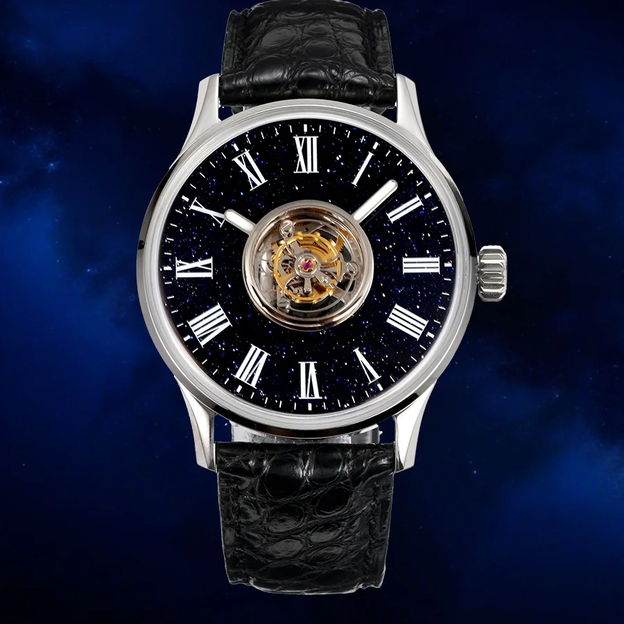Huasuo Crown King Grade 5 Titanium Center Tourbillon Watch Natural Gem Center Tourbillon Watch view 3