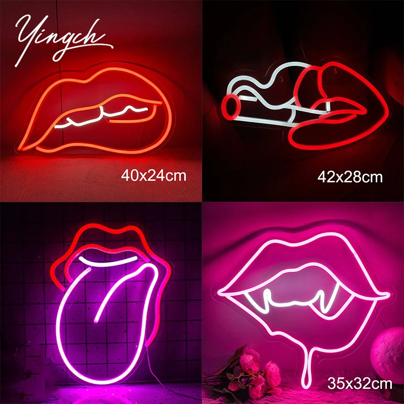 

Sexy Lips Neon Sign Custom Store Mouth Tongue Neon Lights USB Powered Decoration Table Room Shop Wall Party Gift Bar Club