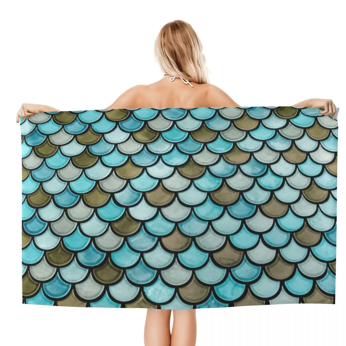 Fish Scale Beach Towel Quick Dry Colorful Mermaid Soft Linen Microfiber Bathroom Sauna Towels