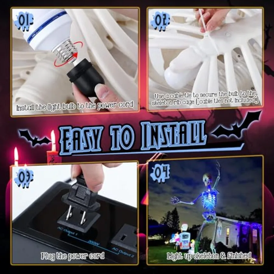 LED Halloween Skeleton Lighting Kit, E26 Base Flame Light With Up Down Effect, Scary Chest Light for Giant Skeleton Decor 5