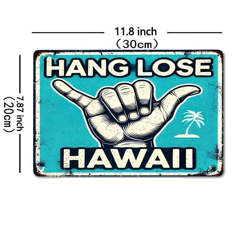 2D Flat Aluminum Decorative Plaque, Hawaiian Hang Loose Shaka Palm Tree Retro Wall Art, Drying Coating for Beach House Bar Cafe